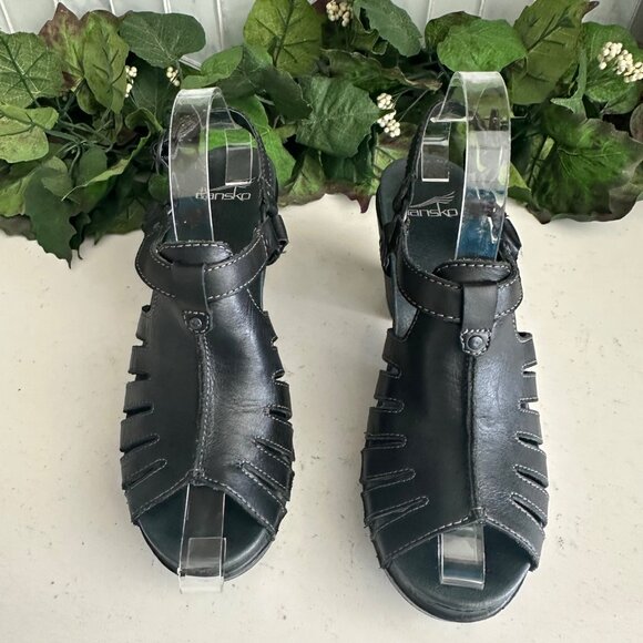 Dansko Womens Black Leather Heeled Sandals Size 39 - Picture 1 of 11